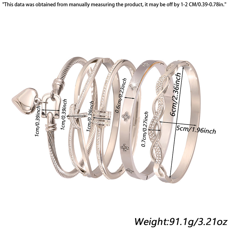 Bohemian Heart Shape Bangle For Super Bowl Featuring 304 Stainless Steel With 18K Real Gold Plated And Rhinestones Inlay