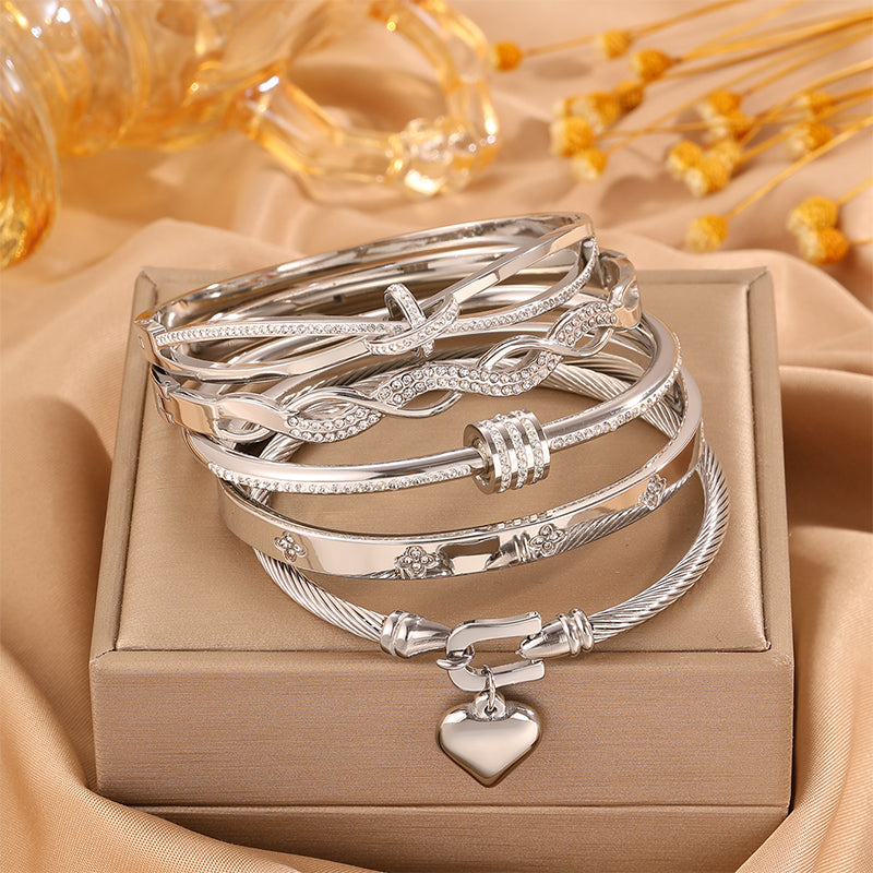 Bohemian Heart Shape Bangle For Super Bowl Featuring 304 Stainless Steel With 18K Real Gold Plated And Rhinestones Inlay