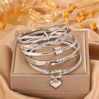 Bohemian Heart Shape Bangle For Super Bowl Featuring 304 Stainless Steel With 18K Real Gold Plated And Rhinestones Inlay
