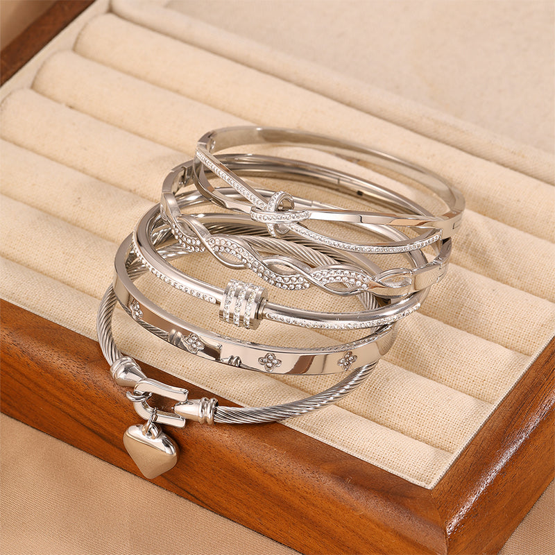 Bohemian Heart Shape Bangle For Super Bowl Featuring 304 Stainless Steel With 18K Real Gold Plated And Rhinestones Inlay