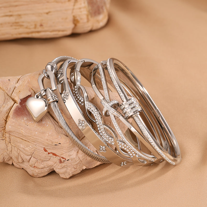 Bohemian Heart Shape Bangle For Super Bowl Featuring 304 Stainless Steel With 18K Real Gold Plated And Rhinestones Inlay