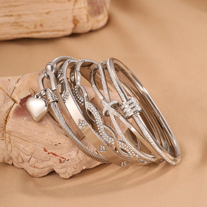 Bohemian Heart Shape Bangle For Super Bowl Featuring 304 Stainless Steel With 18K Real Gold Plated And Rhinestones Inlay