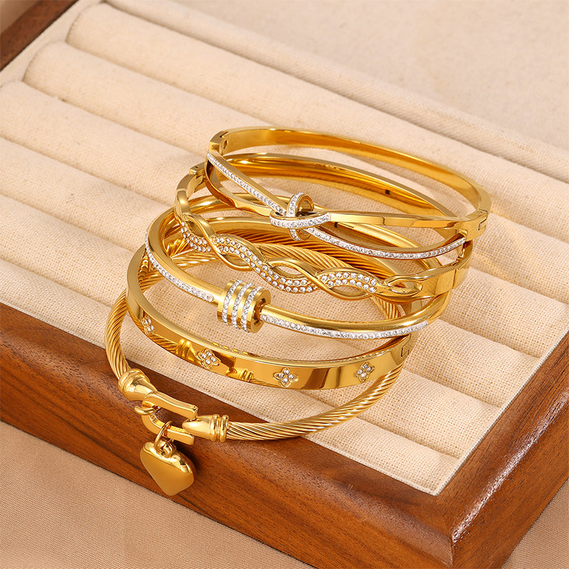 Bohemian Heart Shape Bangle For Super Bowl Featuring 304 Stainless Steel With 18K Real Gold Plated And Rhinestones Inlay