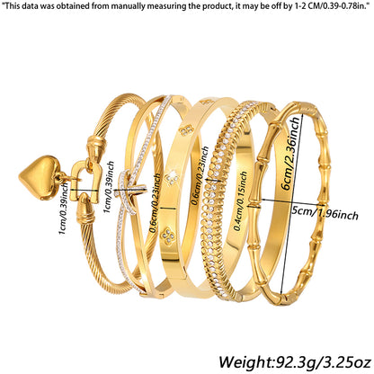 Roman Style Heart Shape Bangle For Super Bowl Featuring 304 Stainless Steel With 18K Real Gold Plated And Rhinestones Inlay