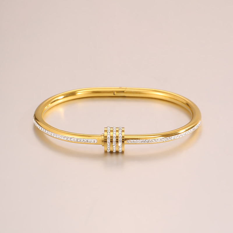 Roman Style Heart Shape Bangle For Super Bowl Featuring 304 Stainless Steel With 18K Real Gold Plated And Rhinestones Inlay