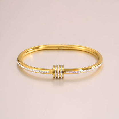 Roman Style Heart Shape Bangle For Super Bowl Featuring 304 Stainless Steel With 18K Real Gold Plated And Rhinestones Inlay