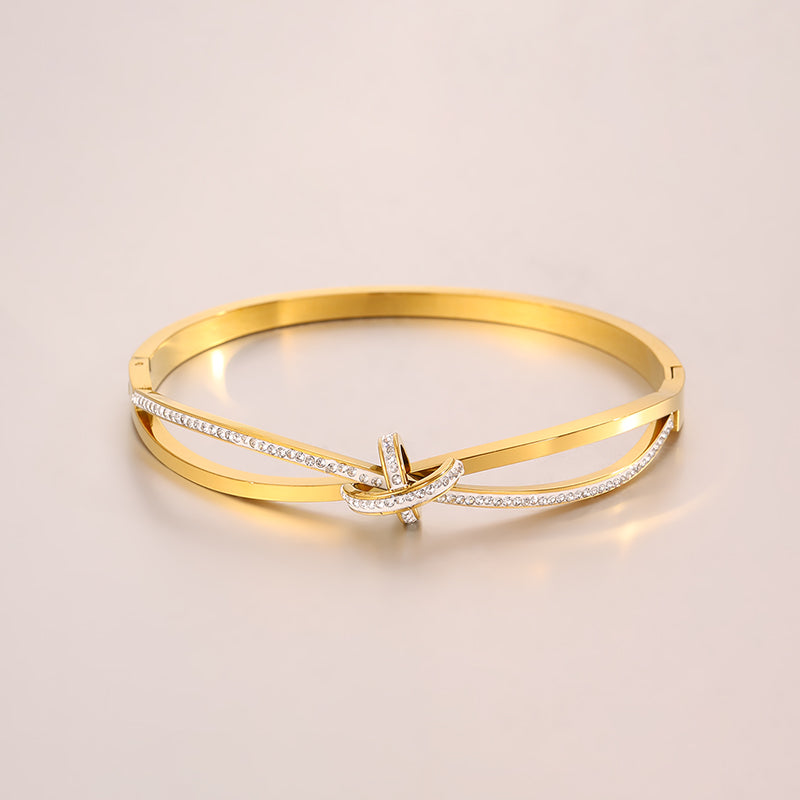 Roman Style Heart Shape Bangle For Super Bowl Featuring 304 Stainless Steel With 18K Real Gold Plated And Rhinestones Inlay