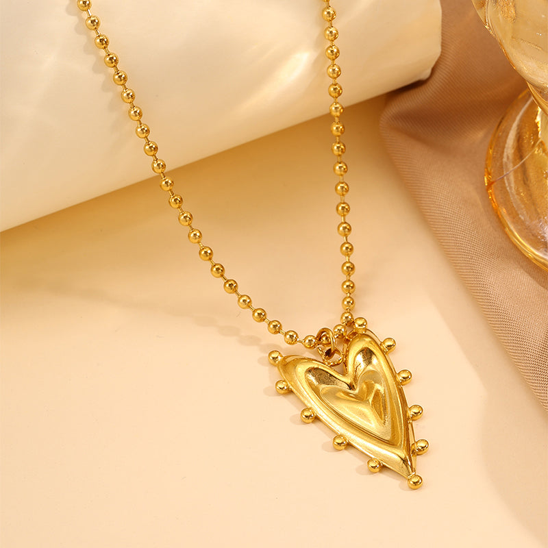 Heart Shape Necklace For Valentine's Day Featuring 304 Stainless Steel With 18K Real Gold Plated Cable Chain And Stone-Free Inlay