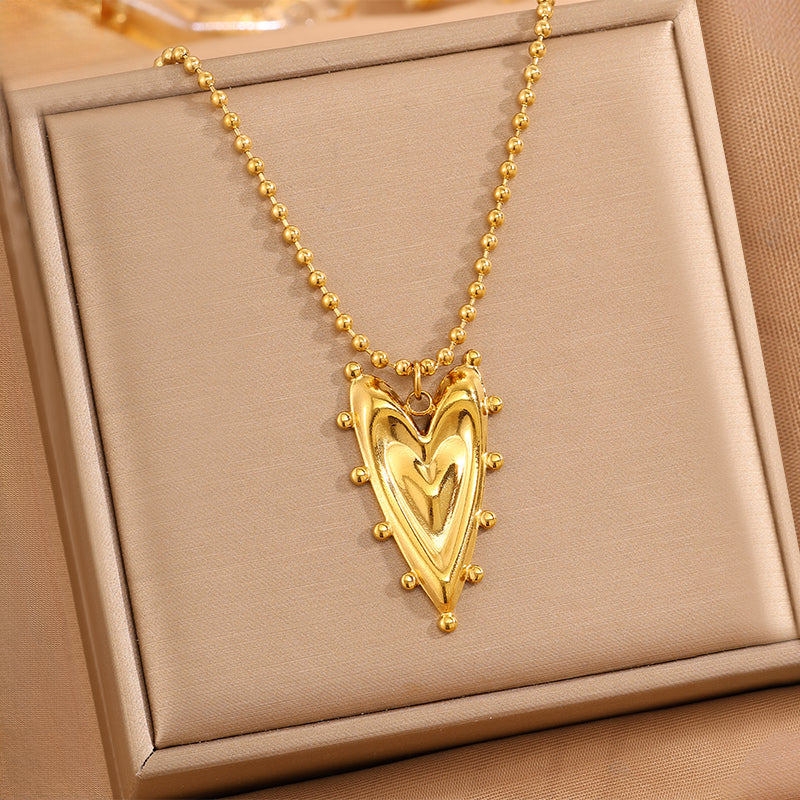 Heart Shape Necklace For Valentine's Day Featuring 304 Stainless Steel With 18K Real Gold Plated Cable Chain And Stone-Free Inlay