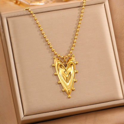 Heart Shape Necklace For Valentine's Day Featuring 304 Stainless Steel With 18K Real Gold Plated Cable Chain And Stone-Free Inlay