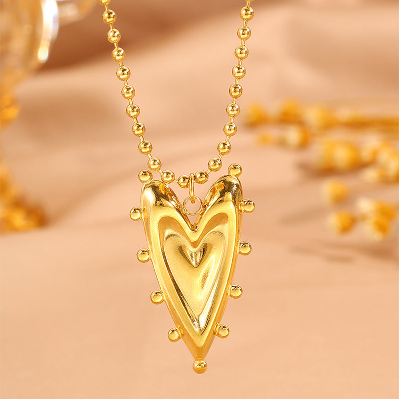 Heart Shape Necklace For Valentine's Day Featuring 304 Stainless Steel With 18K Real Gold Plated Cable Chain And Stone-Free Inlay