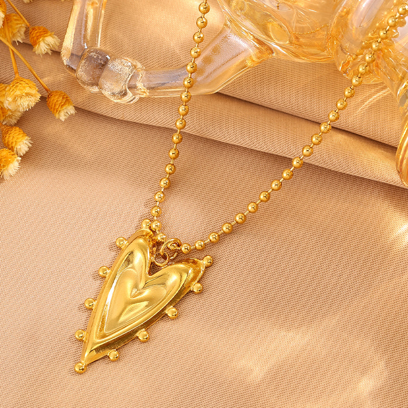 Heart Shape Necklace For Valentine's Day Featuring 304 Stainless Steel With 18K Real Gold Plated Cable Chain And Stone-Free Inlay