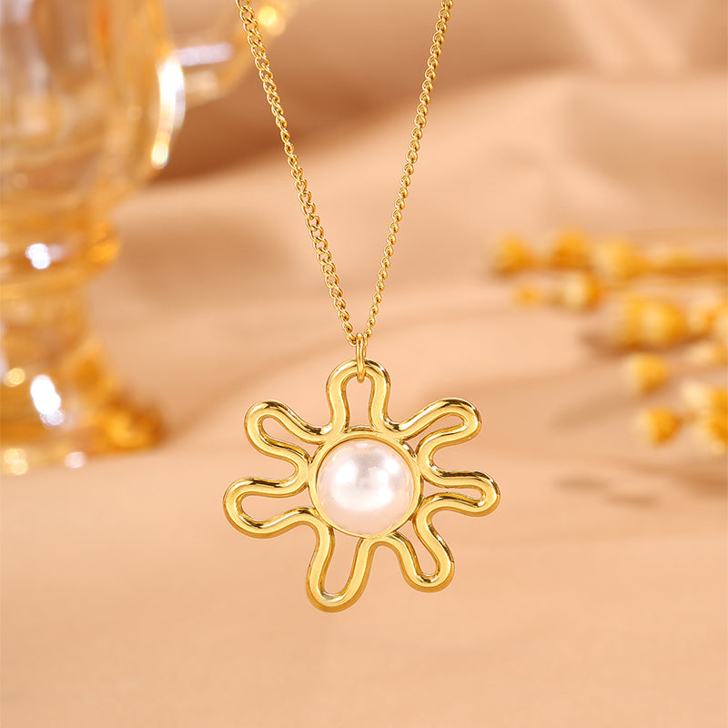 Solid Color Tropical Necklace For Super Bowl Featuring 304 Stainless Steel With 18K Real Gold Plated And Imitation Pearl Inlay
