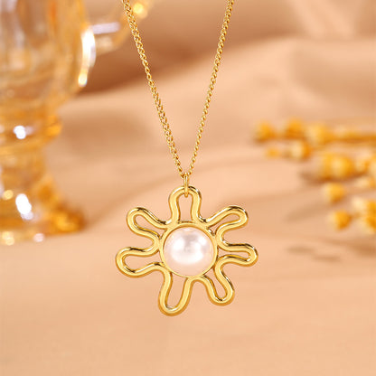 Solid Color Tropical Necklace For Super Bowl Featuring 304 Stainless Steel With 18K Real Gold Plated And Imitation Pearl Inlay