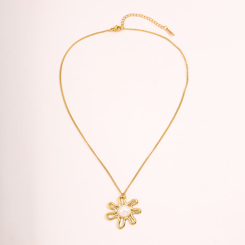 Solid Color Tropical Necklace For Super Bowl Featuring 304 Stainless Steel With 18K Real Gold Plated And Imitation Pearl Inlay