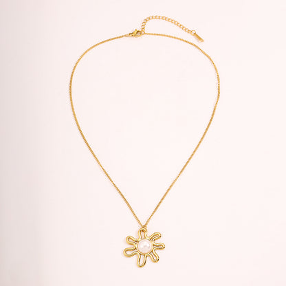 Solid Color Tropical Necklace For Super Bowl Featuring 304 Stainless Steel With 18K Real Gold Plated And Imitation Pearl Inlay
