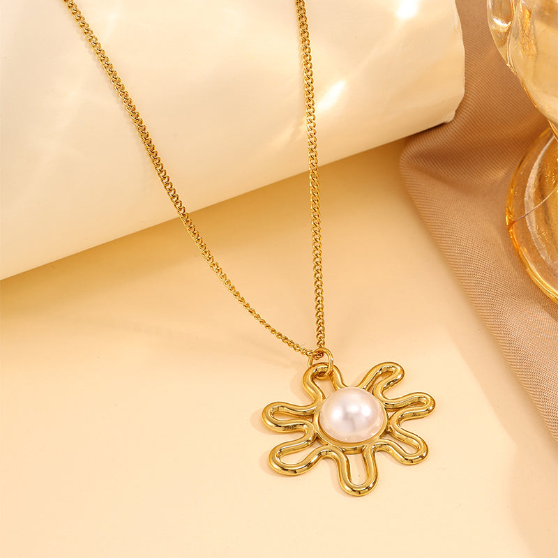 Solid Color Tropical Necklace For Super Bowl Featuring 304 Stainless Steel With 18K Real Gold Plated And Imitation Pearl Inlay