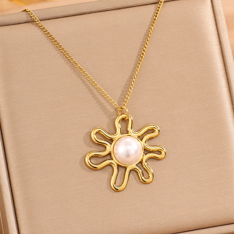 Solid Color Tropical Necklace For Super Bowl Featuring 304 Stainless Steel With 18K Real Gold Plated And Imitation Pearl Inlay
