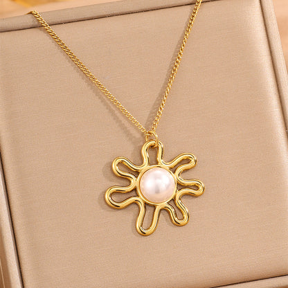 Solid Color Tropical Necklace For Super Bowl Featuring 304 Stainless Steel With 18K Real Gold Plated And Imitation Pearl Inlay