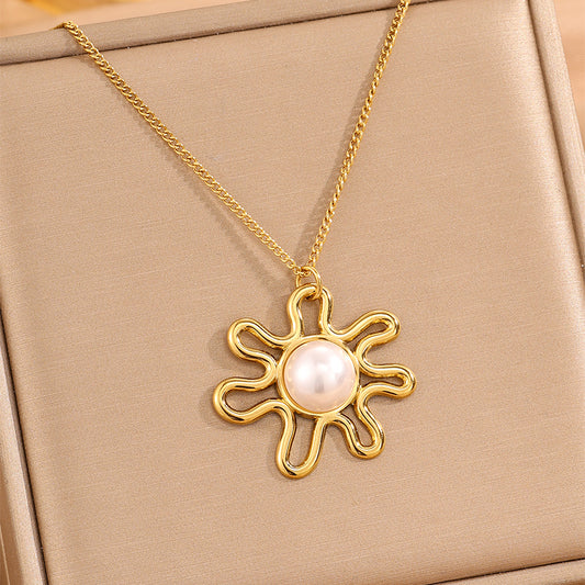 Solid Color Tropical Necklace For Super Bowl Featuring 304 Stainless Steel With 18K Real Gold Plated And Imitation Pearl Inlay