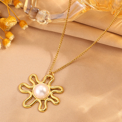 Solid Color Tropical Necklace For Super Bowl Featuring 304 Stainless Steel With 18K Real Gold Plated And Imitation Pearl Inlay
