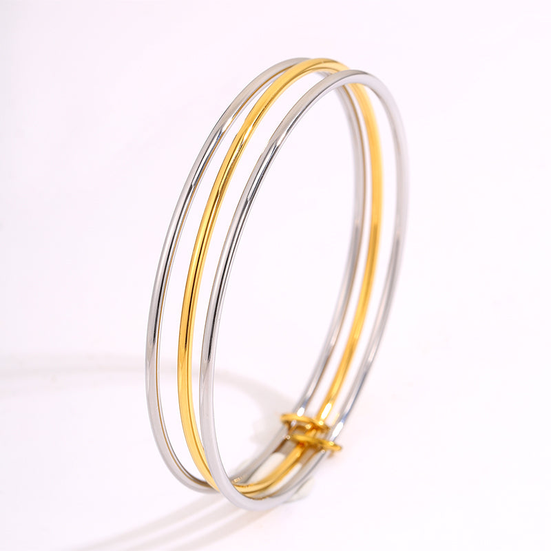 For Wedding Season Solid Color Unisex Bangle In 304 Stainless Steel With 18K Real Gold Plated Finish And Stone-Free Design