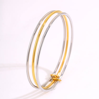 For Wedding Season Solid Color Unisex Bangle In 304 Stainless Steel With 18K Real Gold Plated Finish And Stone-Free Design