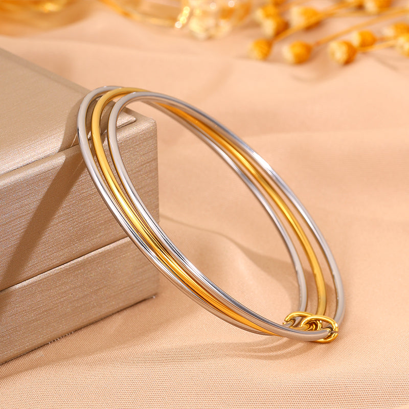 For Wedding Season Solid Color Unisex Bangle In 304 Stainless Steel With 18K Real Gold Plated Finish And Stone-Free Design
