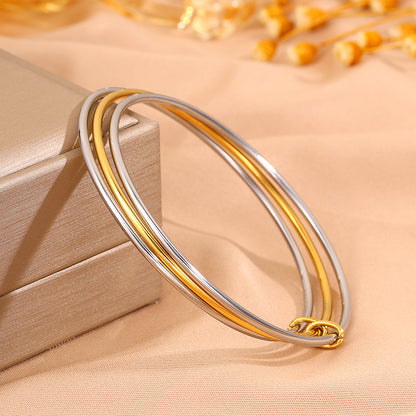 For Wedding Season Solid Color Unisex Bangle In 304 Stainless Steel With 18K Real Gold Plated Finish And Stone-Free Design