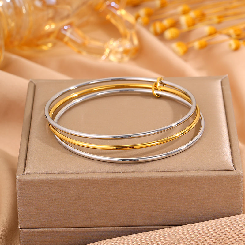 For Wedding Season Solid Color Unisex Bangle In 304 Stainless Steel With 18K Real Gold Plated Finish And Stone-Free Design