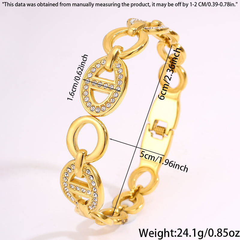 Roman Style Solid Color Bangle For Super Bowl Featuring 304 Stainless Steel With 18K Real Gold Plated And Rhinestones Inlay