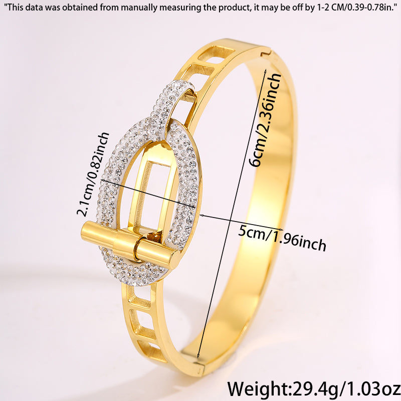 Solid Color Bangle For Super Bowl Featuring 304 Stainless Steel With 18K Real Gold Plated And Rhinestones Inlay