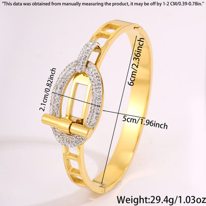 Solid Color Bangle For Super Bowl Featuring 304 Stainless Steel With 18K Real Gold Plated And Rhinestones Inlay