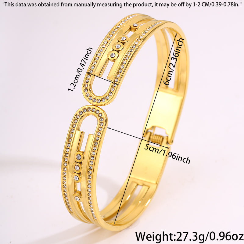 Bohemian Solid Color Bangle For Super Bowl Featuring 304 Stainless Steel With 18K Real Gold Plated And Rhinestones
