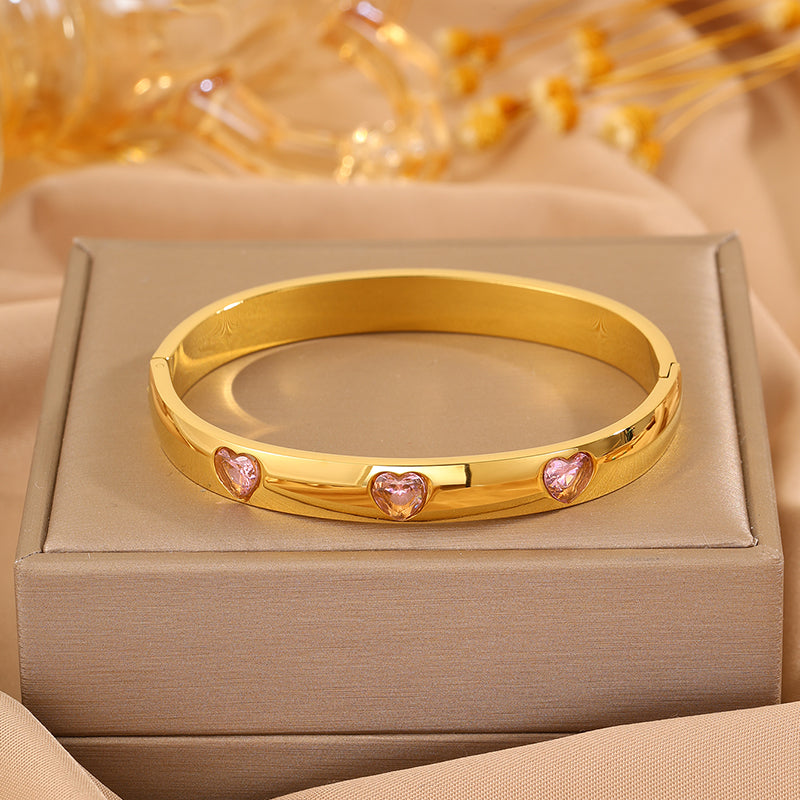 Solid Color Unisex Bangle For Super Bowl Featuring 304 Stainless Steel With 18K Real Gold Plated And Rhinestones