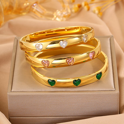 Solid Color Unisex Bangle For Super Bowl Featuring 304 Stainless Steel With 18K Real Gold Plated And Rhinestones