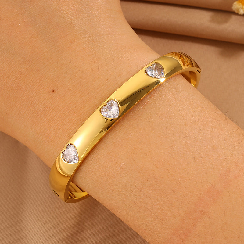 Solid Color Unisex Bangle For Super Bowl Featuring 304 Stainless Steel With 18K Real Gold Plated And Rhinestones