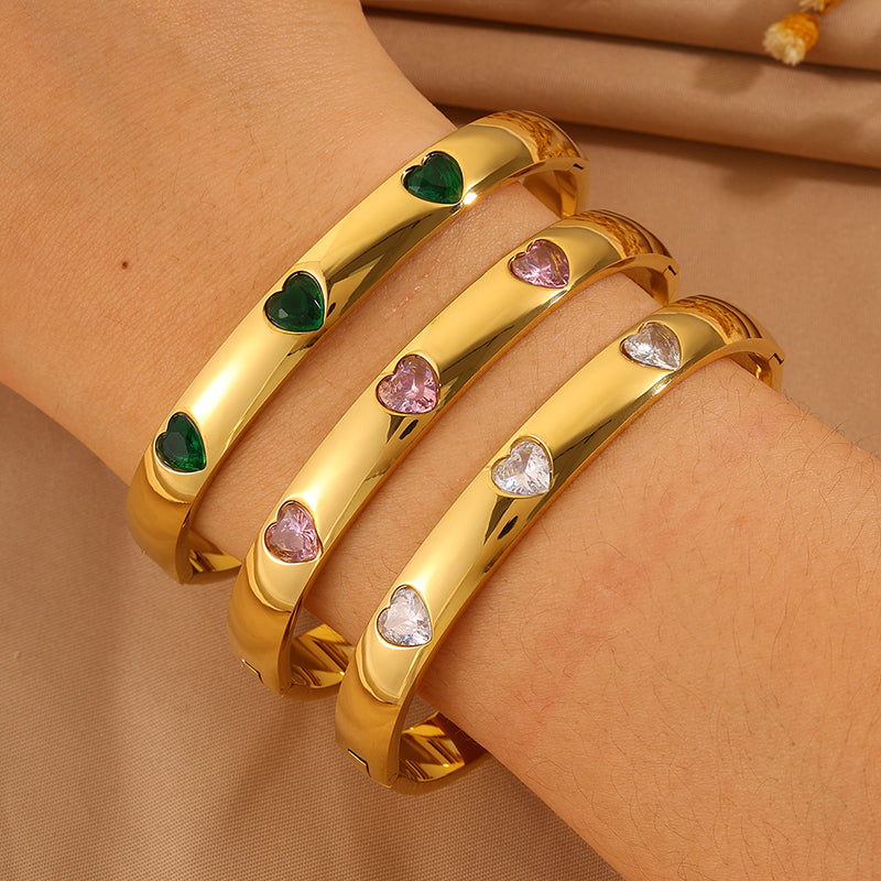 Solid Color Unisex Bangle For Super Bowl Featuring 304 Stainless Steel With 18K Real Gold Plated And Rhinestones