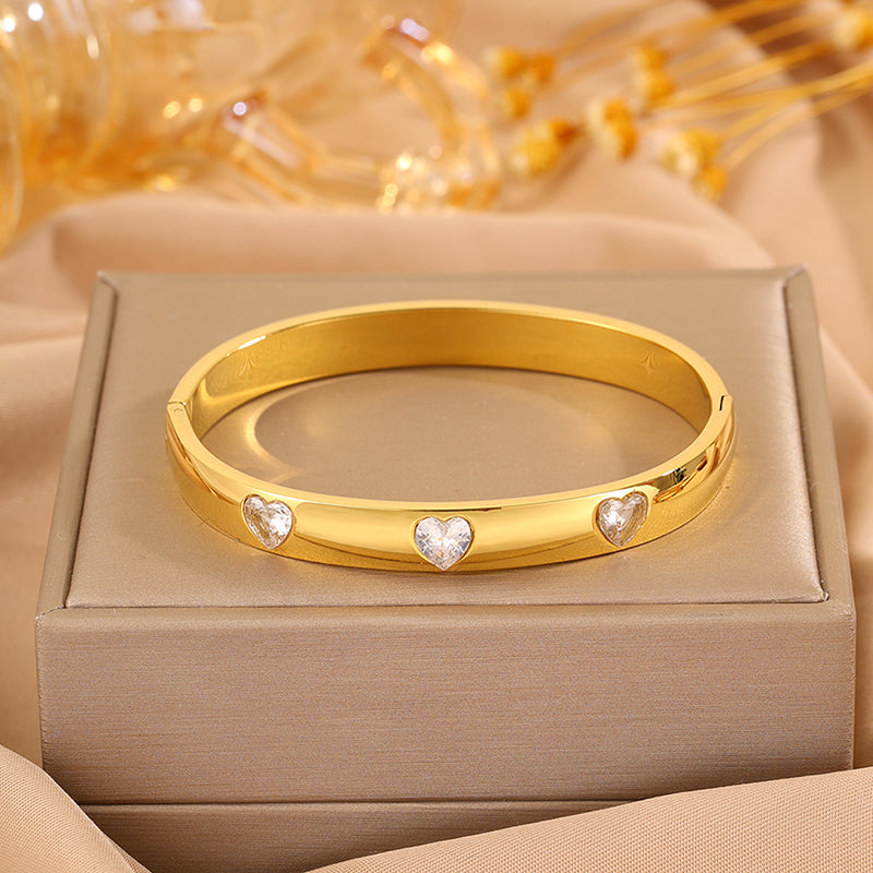 Solid Color Unisex Bangle For Super Bowl Featuring 304 Stainless Steel With 18K Real Gold Plated And Rhinestones