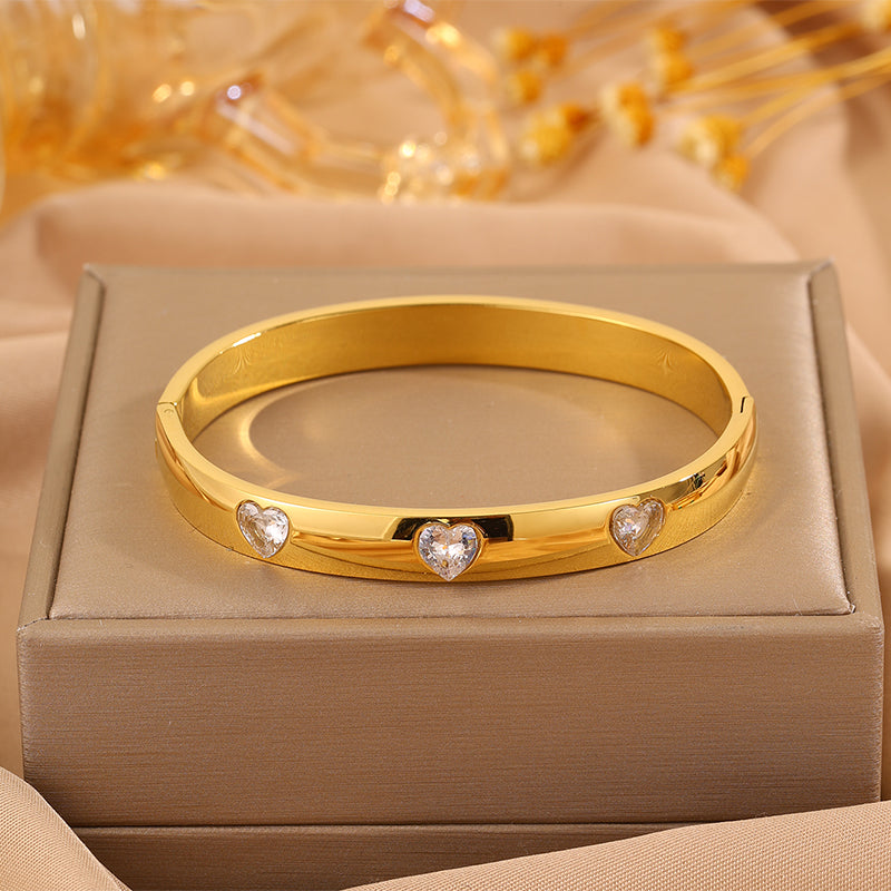 Solid Color Unisex Bangle For Super Bowl Featuring 304 Stainless Steel With 18K Real Gold Plated And Rhinestones