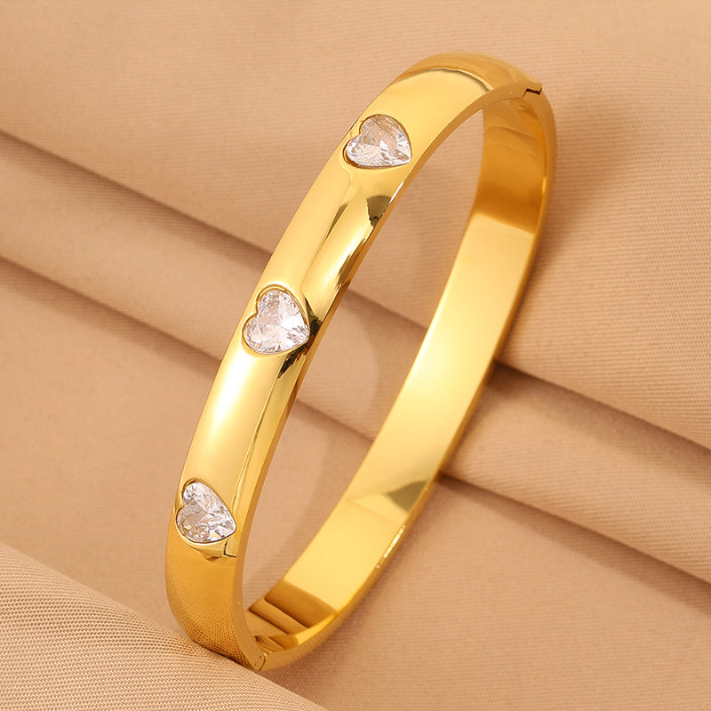 Solid Color Unisex Bangle For Super Bowl Featuring 304 Stainless Steel With 18K Real Gold Plated And Rhinestones