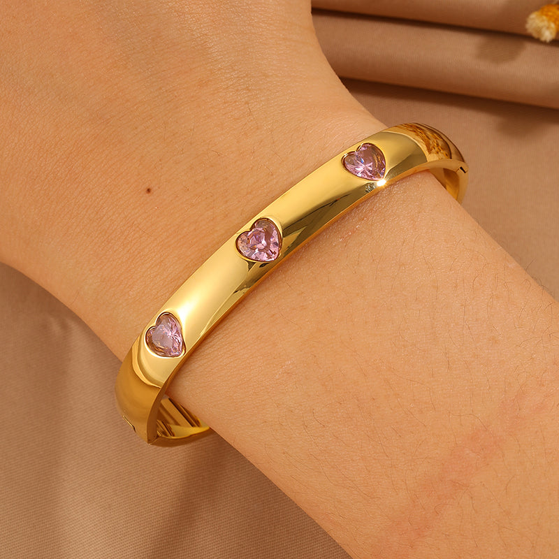 Solid Color Unisex Bangle For Super Bowl Featuring 304 Stainless Steel With 18K Real Gold Plated And Rhinestones