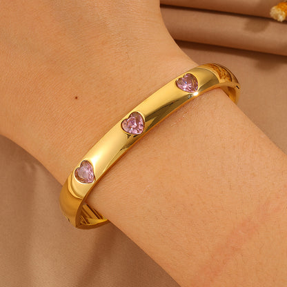 Solid Color Unisex Bangle For Super Bowl Featuring 304 Stainless Steel With 18K Real Gold Plated And Rhinestones