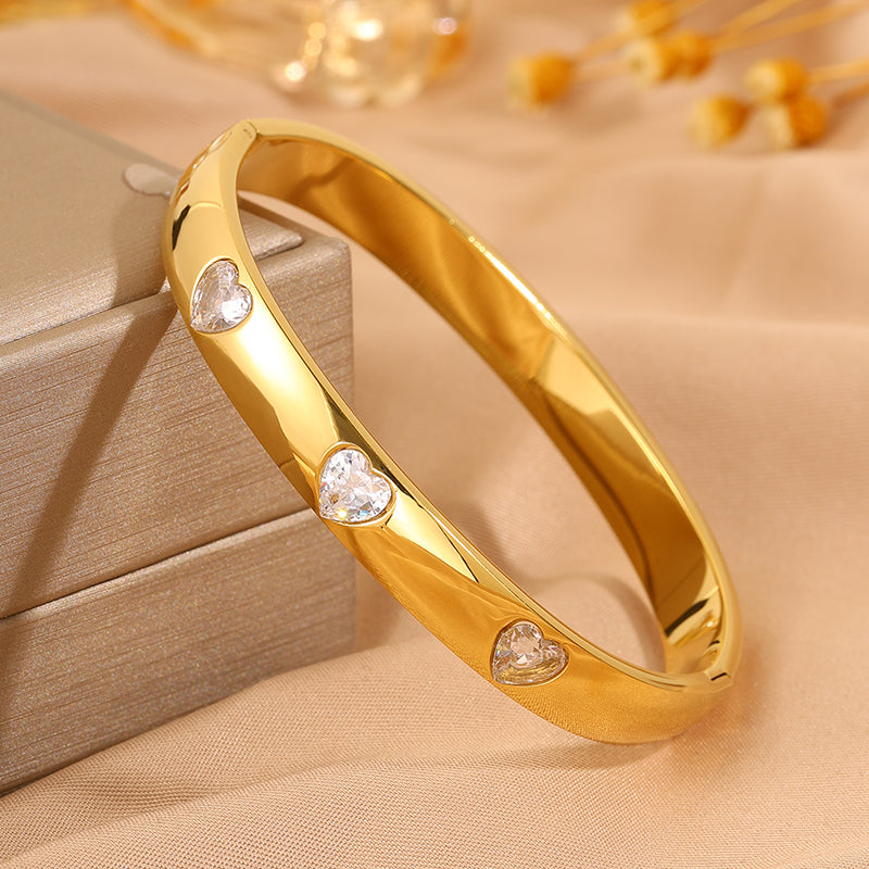 Solid Color Unisex Bangle For Super Bowl Featuring 304 Stainless Steel With 18K Real Gold Plated And Rhinestones