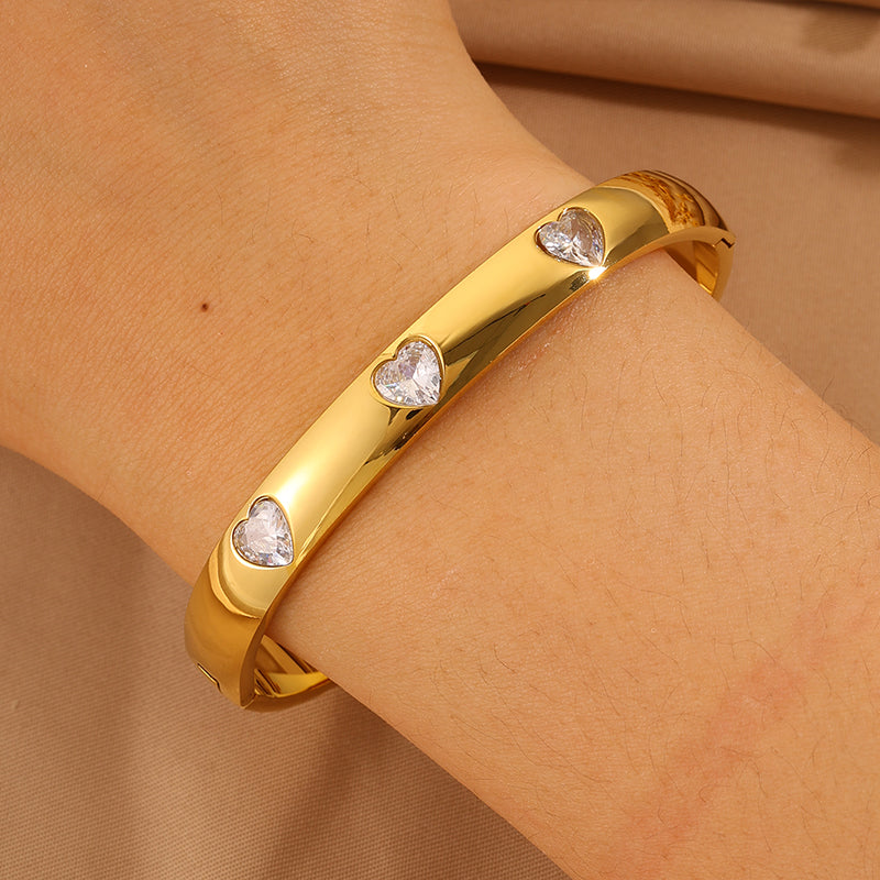 Solid Color Unisex Bangle For Super Bowl Featuring 304 Stainless Steel With 18K Real Gold Plated And Rhinestones