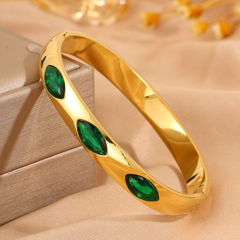 Roman Style Oval Bangle For St. Patrick Featuring 304 Stainless Steel With 18K Real Gold Plated And Stone-Free Inlay
