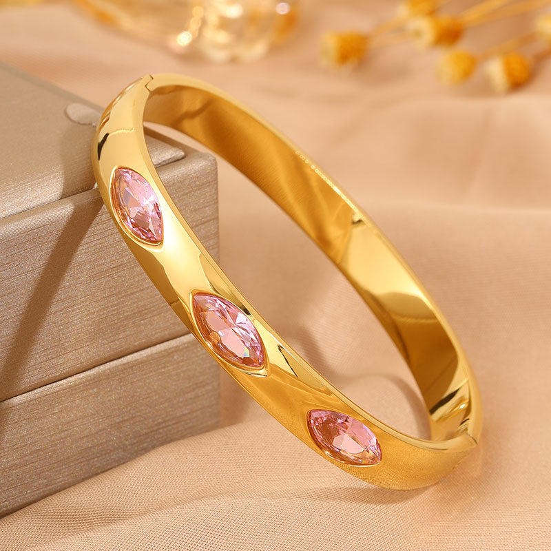 Roman Style Oval Bangle For St. Patrick Featuring 304 Stainless Steel With 18K Real Gold Plated And Stone-Free Inlay
