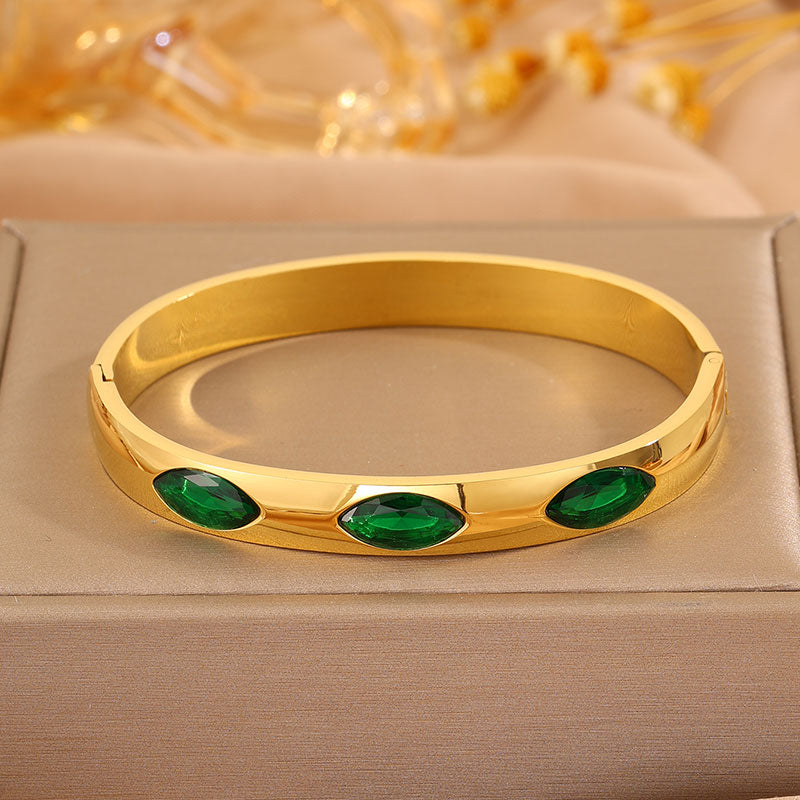 Roman Style Oval Bangle For St. Patrick Featuring 304 Stainless Steel With 18K Real Gold Plated And Stone-Free Inlay