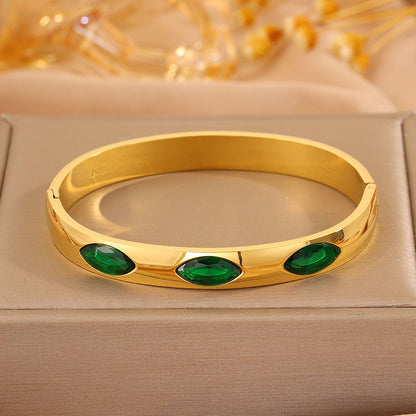 Roman Style Oval Bangle For St. Patrick Featuring 304 Stainless Steel With 18K Real Gold Plated And Stone-Free Inlay