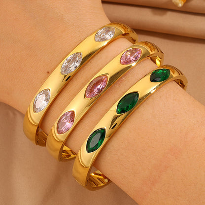 Roman Style Oval Bangle For St. Patrick Featuring 304 Stainless Steel With 18K Real Gold Plated And Stone-Free Inlay
